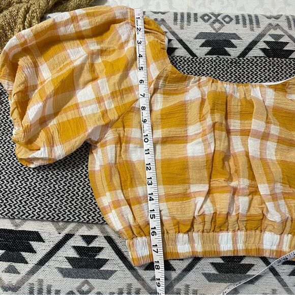 MNG by Mango Yellow Plaid Cotton Cropped Peasant Top Sz-S NWT! - Picture 7 of 9